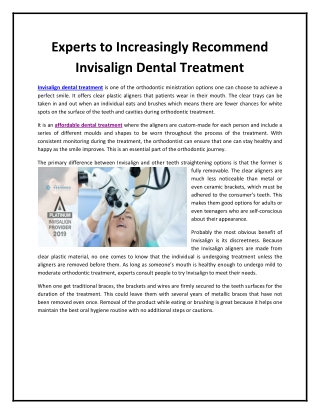 Experts to Increasingly Recommend Invisalign Dental Treatment