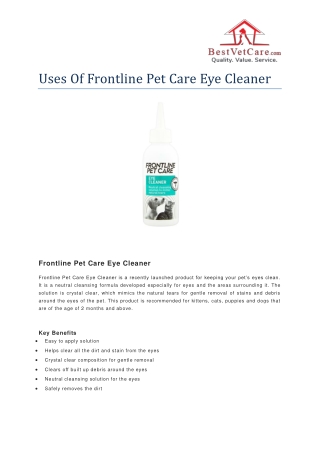 Uses Of Frontline Pet Care Eye Cleaner- CanadaVetExpress
