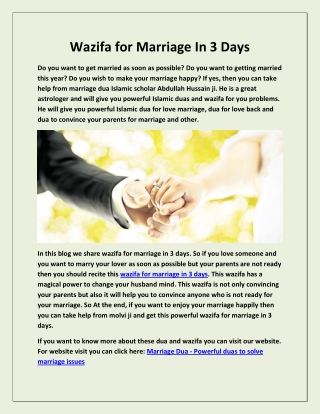 Wazifa For Marriage in 3 Days - Strong Wazifa For Marriage