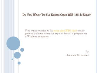 Do You Want To Fix Error Code WIN 1618 Eset?