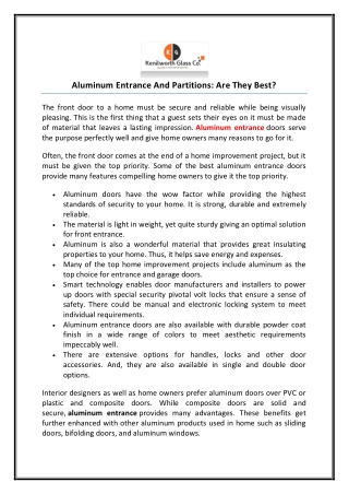 Aluminum Entrance And Partitions: Are They Best?