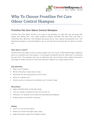 Why To Choose Frontline Pet Care Odour Control Shampoo