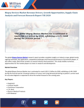 Biopsy Devices Market In-depth Growth Analysis, Application Outlook and Research Report