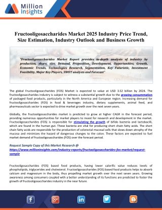 Fructooligosaccharides Market 2026: Global Size, Key Companies, Trends, Growth And Regional Forecasts Research