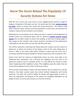 Know The Secret Behind The Popularity Of Security Systems For Home