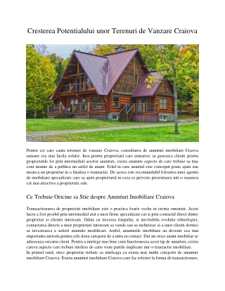 Cresterea Potentialului unor Terenuri de Vanzare Craiova