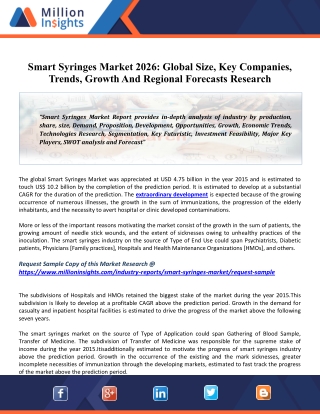 Smart Syringes Market: Rising Demand, Future Scope, Market Status, And Forecasts, 2020-2026