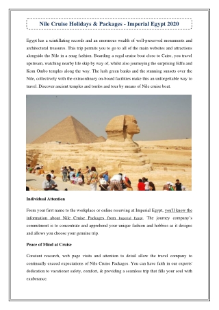 Nile Cruise Holidays & Packages - Imperial Egypt 2020