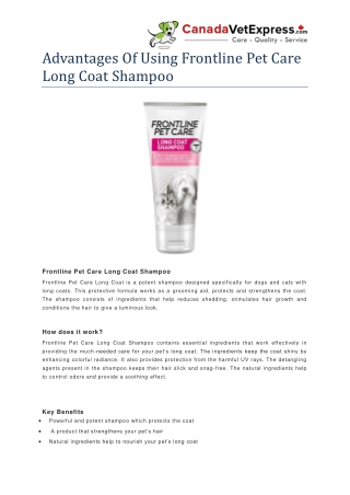 Advantages Of Using Frontline Pet Care Long Coat Shampoo- CanadaVetExpress