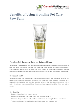 Benefits of Using Frontline Pet Care Paw Balm- CanadaVetExpress