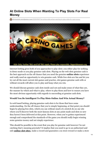 At Online Slots When Wanting To Play Slots For Real Money