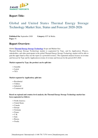 Thermal Energy Storage Technology Market Size, Status and Forecast 2020-2026