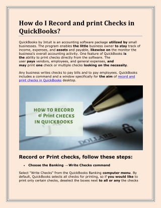 How to Record and Print Checks in QuickBooks?