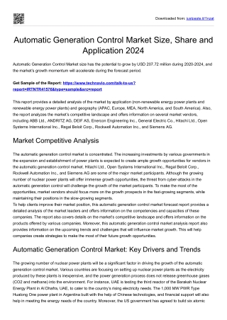 Automatic Generation Control Market Size, Demand and Strategies 2024