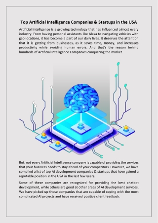 Top Artificial Intelligence Companies & Startups in the USA