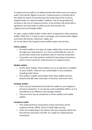 Cryptocurrency wallet- Understandings the types and purpose