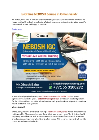 Why do you choose NEBOSH Course in Oman?