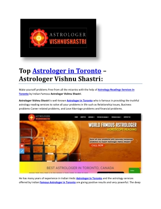 Top Astrologer in Toronto – Astrologer Vishnu Shastri: