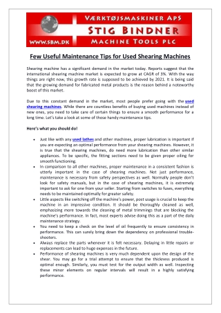 Few Useful Maintenance Tips for Used Shearing Machines