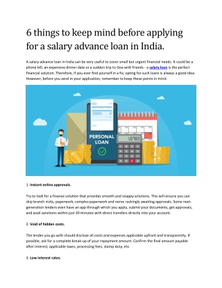 6 things to keep mind before applying for a salary advance loan in India.