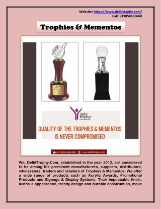 Trophies & Mementos - About Delhi Trophy