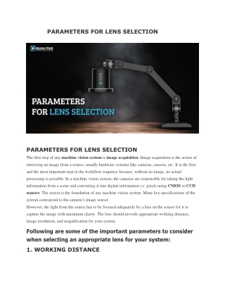 PARAMETERS FOR LENS SELECTION