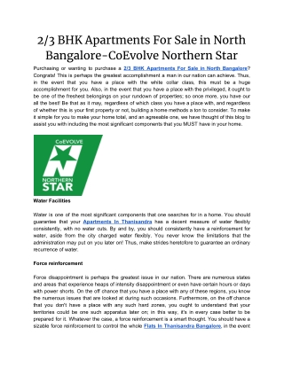 2/3 BHK Apartments For Sale in North Bangalore-CoEvolve Northern Star