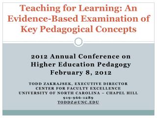 Teaching for Learning: An Evidence-Based Examination of Key Pedagogical Concepts