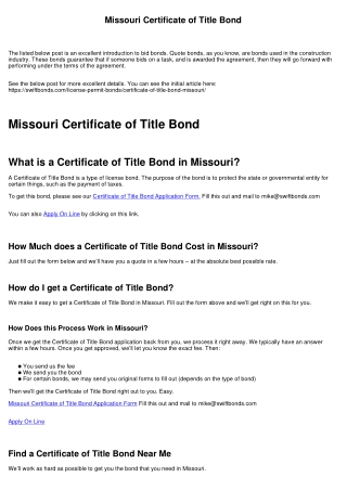 Missouri Certificate of Title Bond