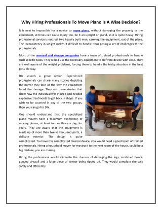 Why Hiring Professionals To Move Piano Is A Wise Decision?