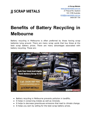 Benefits of Battery Recycling in Melbourne