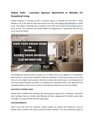 Godrej vashi pre-launch offers