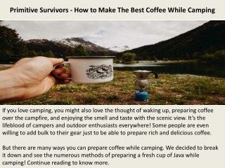 Primitive Survivors - How to Make The Best Coffee While Camping