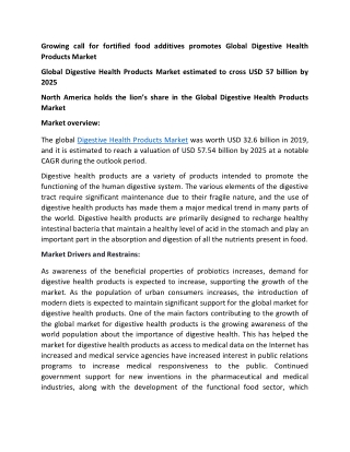 Digestive Health Products Market Size and Forecast to 2025