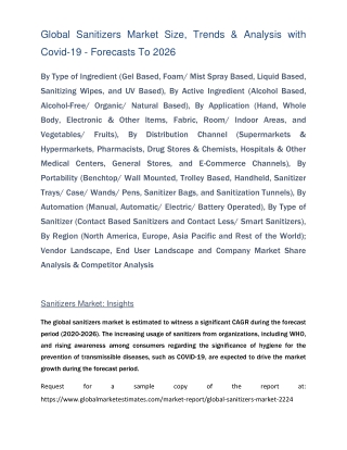 Global Sanitizers Market Size, Trends & Analysis with Covid-19 - Forecasts To 2026