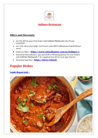 5% Off - Indimex Restaurant Menu - Indian takeaway Westlake, QLD