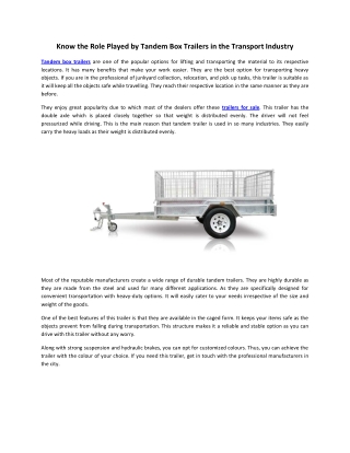 Know the Role Played by Tandem Box Trailers in the Transport Industry