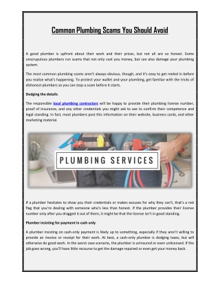 Common Plumbing Scams You Should Avoid