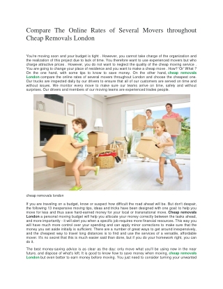 Compare The Online Rates of Several Movers throughout Cheap Removals London