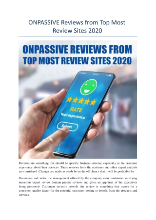 ONPASSIVE Reviews from Top Most Review Sites 2020