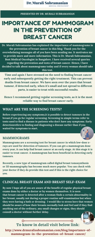 Importance of mammogram in the prevention of breast cancer - Best Medical Oncologists in Bangalore - Dr. Murali Subraman