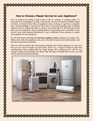 How to Choose a Repair Service for your Appliance?