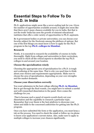 Essential Steps to Follow To Do Ph.D. in India