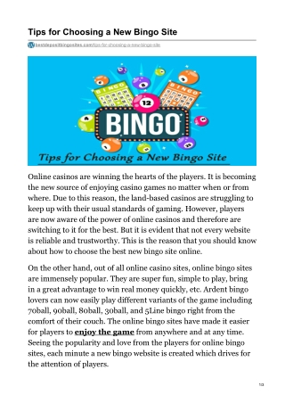 Tips for Choosing a New Bingo Site