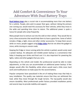 Add Comfort & Convenience To Your Adventure With Dual Battery Trays