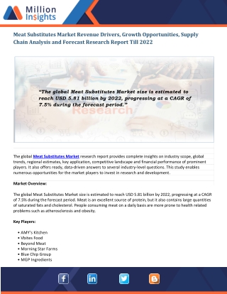 Meat Substitutes Market Segmentation By Top Trends, Manufacturers and Region, 2022