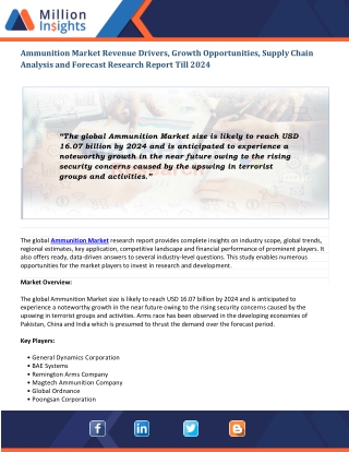 Ammunition Market Developments Opportunities and Current Trends Analysis, 2024