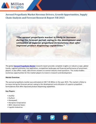 Aerosol Propellants Market Business Opportunities and Comprehensive Research Report, 2025