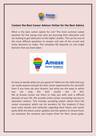 Contact the Best Career Advisor Online for the Best Advice