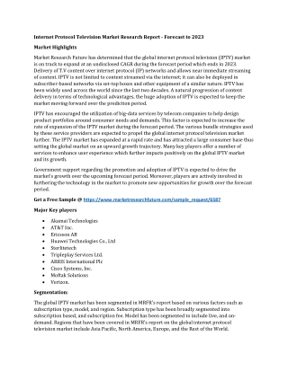 Internet Protocol Television Market Research Report - Forecast till 2023